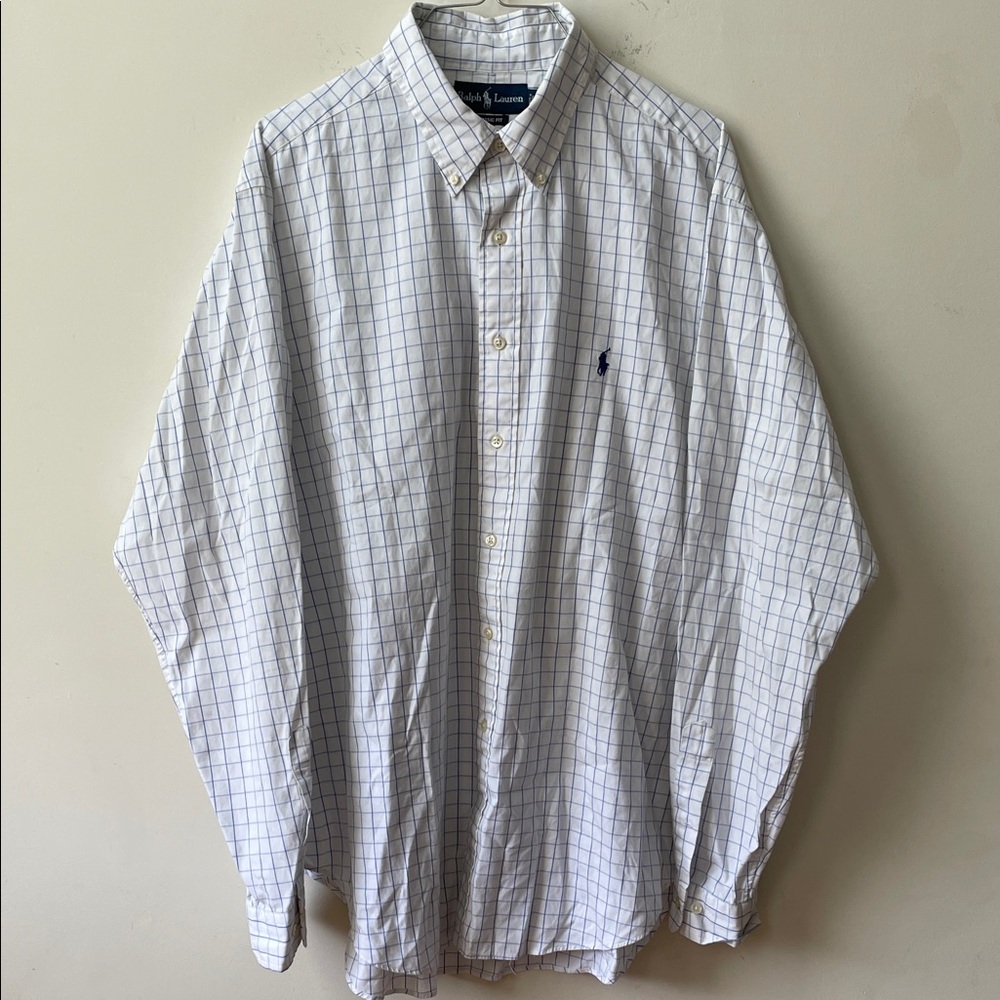 Polo by Ralph Lauren classic fit Men's Blue and White Plaid Shirt 17.5 fits xxl
